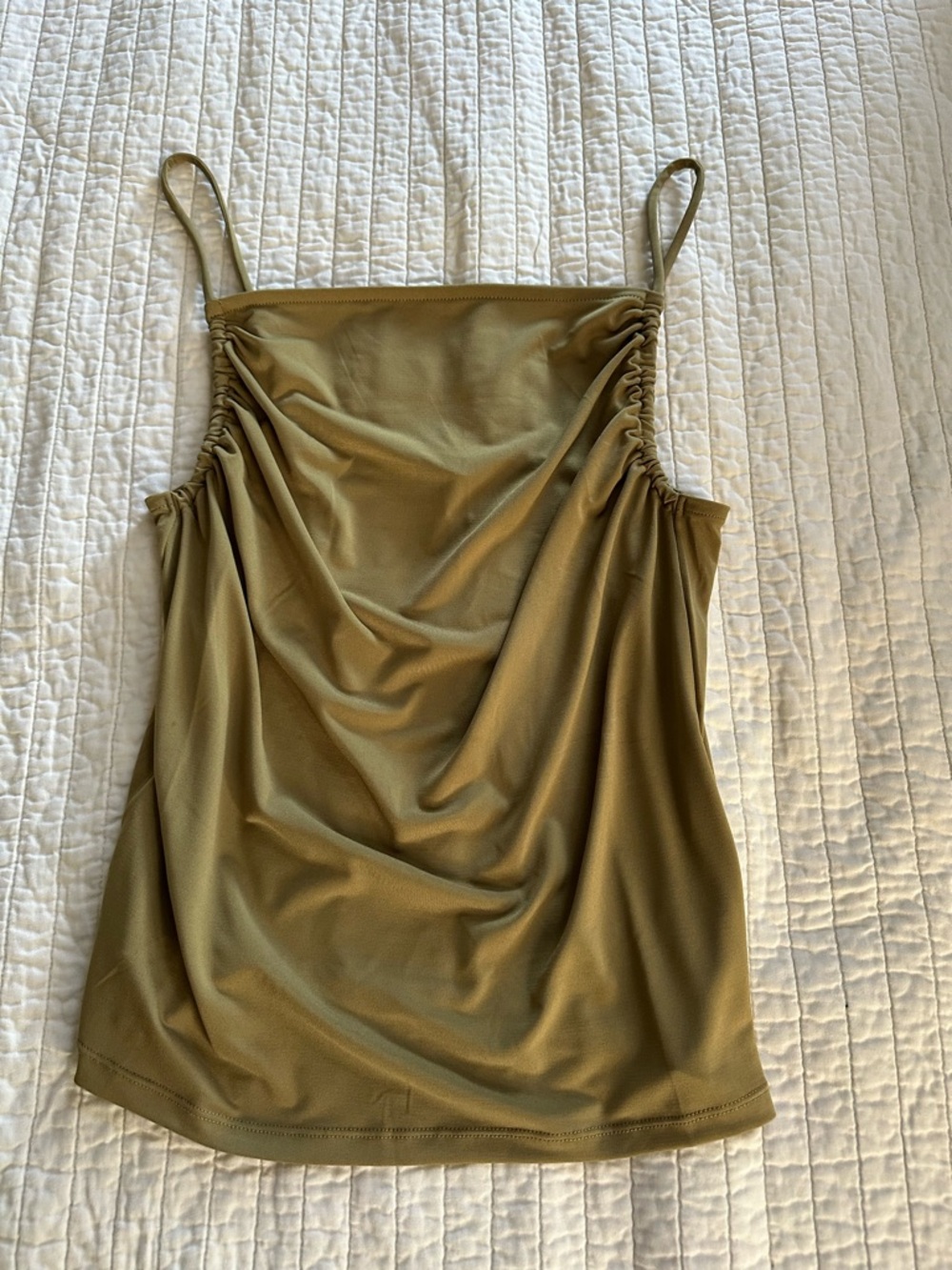 H&M Olive Green Cowl Neck Ruched Spaghetti Strap Tank